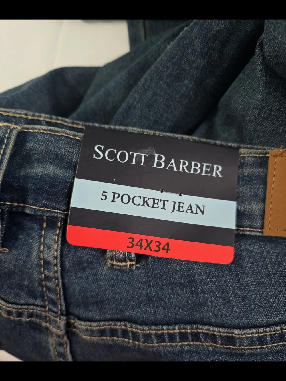 Scott Barber Straight Fit Medium Wash Blue Denim Stretch 5Pocket Jeans 34x34 NWT